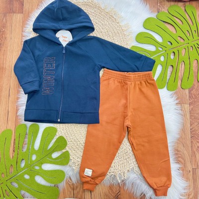 Conj. Jaqueta Winter em Fleece com Capuz e Calça de Moletom - Marinho e Marinho